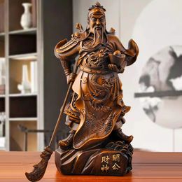 Feng Shui God of Wealth Statue Resin Guan Gong Figure Yu Sculpture Desk Living Room Office Home Decor Accessories 240517