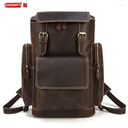 Backpack European And American Style Men's Leather Shoulder Bag Crazy Horse Schoolbag Travel Backpacks First Layer Men