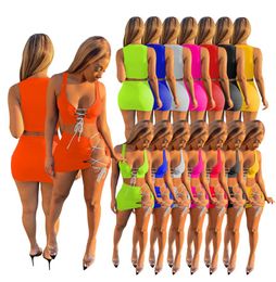 8 Colour 2021 new womens sleeveless sexy summer dress bodycon shirtminiskirt two piece dress fashion high quality crop top skirt f7730645