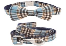 Blue plaid Dog collar bow tie matching lead for 5size to choose wedding dog gifts your pet Y2005154168845