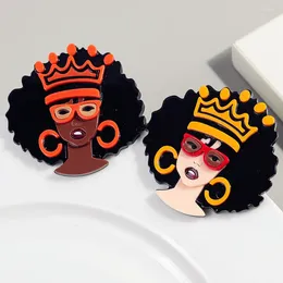 Brooches Acrylic Crown African Lady Lapel Pin For Women Cool Glasses Afro Hair Girl Figure Brooch Badges Jewellery Accessories