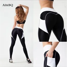 Yoga Outfits AI&BQ Leggings Women Gym High Waist Fitness Black And White Love Stitching Pocket Sweatpants