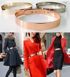 Belts Women Adjustable Metal Waist Belt Metallic Bling Gold Plate Slim Simple US9482147