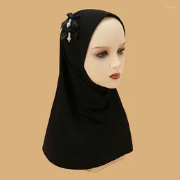 Ethnic Clothing Muslim Adult Hijab Scarf For Women Headdscarf With Flowers Rhinestones High Quality Instant Caps Ready To Wear Headband