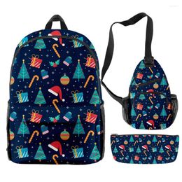 Backpack Harajuku Funny Christmas 3D Print 3pcs/Set Pupil School Bags Travel Laptop Chest Bag Pencil Case