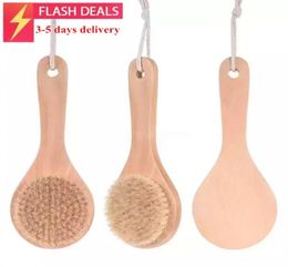 Dry Bath Body Brush Back Scrubber Antislip Short Wooden Handle Natural Bristles Shower Exfoliating Massager b10117343918