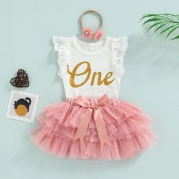Clothing Sets 3 Pcs Baby Girls Casual Outfits Cotton Letter Sleeve Round Neck Bodysuit Tulle Tutu Skirt Bow Headband