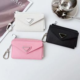 Classic Exquisite Brand Wallet Card Holder Front And Back Design Leather Fashion Portable Mini Zipper Pocket Coin Wallet Letter Inverted Triangle Keychain Card Bag