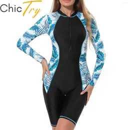 Women's Swimwear Womens Athletic One Piece Swimsuit Long Sleeve Padded Beachwear Boyleg Surfing Wetsuit Bathing Suit UPF50 Rashguard