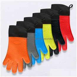 Oven Mitts Microwave High Temperature Resistant Heat Non-Slip Bbq Grill Barbecue Sile Glove Pot Holder Anti- Roaster Gloves Kitchen To Dhf3Q