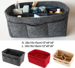 Storage Bags Women Organizer Handbag Felt Fabric Travel Bag Insert Liner Makeup Multifunction Organiser Pouch3095379