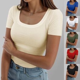 Women's T Shirts And Blouses Womens Summer Short Sleeve Tops Square Neck Ribbed Slim Fitted Casual Tee Tshirt Female Clothing