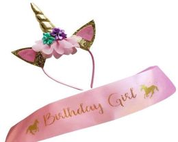 Unicorn Birthday Girl Set Shiny Gold Glitter Unicorn Headband and Birthday Girl Sash Perfect Unicorn Theme Birthday Party Favours p9154704