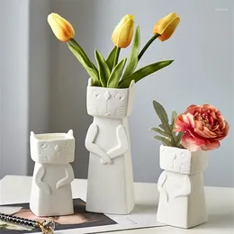 Vases Nordic White Ceramic Vase Flower Arrangement Art Modern Minimalist Ins Wind Creative Dried Ornaments Desktop Decoration