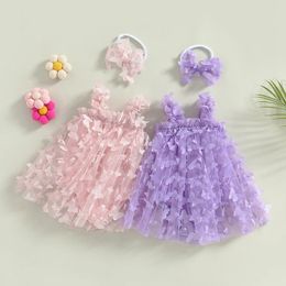 Baby Girls 2Pcs Summer Mesh Bodysuits Dress born Outfits Sleeveless 3D Tulle Tutu Bodysuit Headband Rompers Set 240518