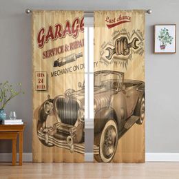 Curtain Alphabet Car Machinery Vintage Retro Sheer Curtains For Living Room Decoration Window Kitchen Tulle Voile