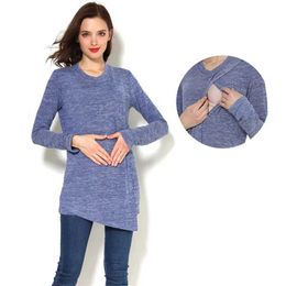 Maternity Tops Tees Autumn Winter Maternity Clothes Nursing Tops Long Sleeve Maternity T-shirt Breastfeeding Clothes For Pregnant Women H240518