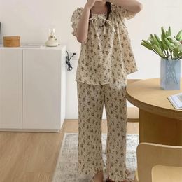 Women's Sleepwear Cute Long Trpants Short-sleeved Pajamas Thin Section Home Service Clothing Indoor Set