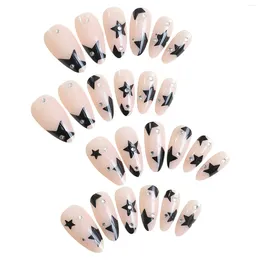 False Nails Nude Almond Fake With Star Printed Harmless And Smooth Edge For Shopping Traveling Dating