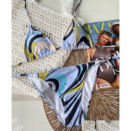 Womens Swimwear Blue Printed Designer Bikini Set Pads Push Up One Piece Swimsuit Women Luxury Beachwear Sexy Biquinis 2024 Brand Bat Dhn38