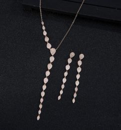 Earrings Necklace Luxury Long Leaf Pendant Cubic Zirconia Wedding Jewellery Sets For Women Water Drop African Dubai Brides2pcs J9512862