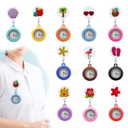 Other Home Decor Summer Seaside Clip Pocket Watches Brooch Quartz Movement Stethoscope Retractable Fob Watch Nurse Lapel For Women O Ot2Vy