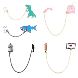 Brooches 5 Pcs Telephone Birdcage Brooch Clothes Dangle Chain Bonnets Kids Badges Decorative Cartoon Animal Bag