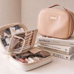 Multilayer Square Cosmetic Bag Waterproof PU Travel Makeup Pouch 240517