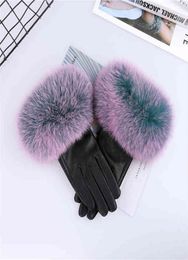 Real Sheepskin Fox Fur Gloves Women's Genuine Leather Glove Winter Warm Fashion Style Natural y Fox Fur Oversized Customise T2207302064031