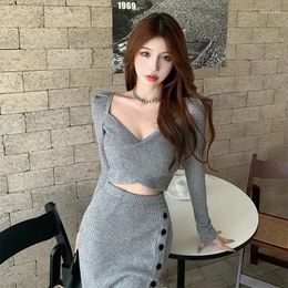 Work Dresses Sexy Skirt Outfits Fashion Two Piece Set Women Clothing Square Collar Tunic Crop Tops High Waist Bodycon Suit Y2k Sets