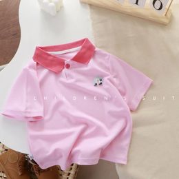Contraste as roupas de verão top para meninos menina pólo rosa camisa esportiva casual tshirts infantil marca de algodão fino camisetas de lapela solta 240516