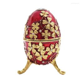 Jewelry Pouches YAFFIL 2024 Vintage Faberge Red Floral Egg Box Enamel Metal Crafts Family Decoration Holiday Gift Souvenirs