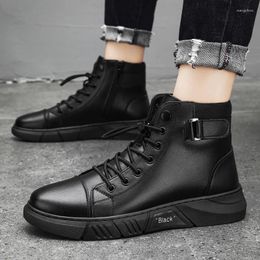 Casual Shoes Ankle Boots Black PU Leather Men Autumn Winter Comfortable High-top Nice Fashion Leahter Platform Man