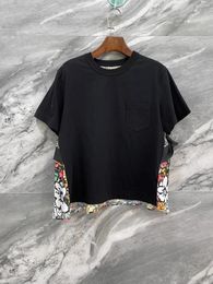 Women's T Shirts 2024SS Summer Luxury Fashion Women Flower Prints Patchwork Short Sleeve T-Shirt Tank Tops Tee 3 Colour Tutu