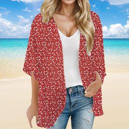 Women's Blouses Ladies Spring Summer Cardigan Blouse Chiffon Half Sleeve Cover Up Loose Printed Versatile Casual Tops For Women