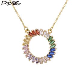 Pendant Necklaces Pipitree Princess Cut Rainbow Cubic Zirconia Crystal Necklace for Womens Wedding 25MM Round Pendant Necklace Jewellery 2019 New Edition J240516