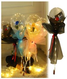 Luminous Rose Balloon Bouquet Romantic Globes LED Roses Bobo Ball Christmas Halloween Valentines Day Gift Birthday Party Wedding D6665350