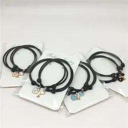 Charm Bracelets 2pcs Set Couple Trendy Bracelet For Friend Lock Key Design Black Color Rope Jewelry
