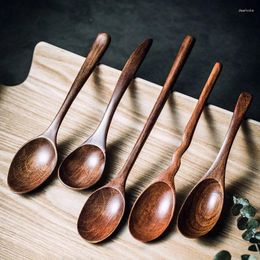 Dinnerware Sets Shaped Solid Wood Fork Wooden Spoon Japanese Long Handle Fruit Dessert Cake Cutlery Natural Logs