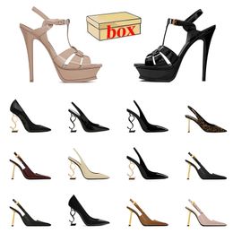 Top Quality Designer Sandals Womens High Heels Patent Leather Platform Slides Luxury Lady Heel Bottoms Party Wedding Suede Classics Slingback Pumps Black Slippers