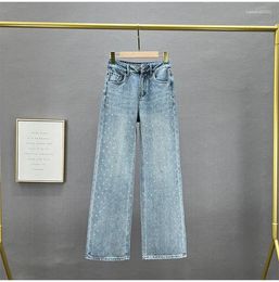 Women's Jeans Wide Leg For Women 2024 Spring Blingbling Drilling Loose Long Trousers High Waist Mopping Floor Casual Denim Pants