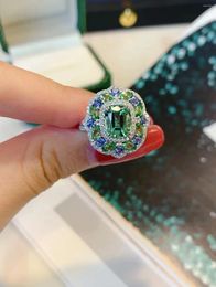 Cluster Rings Vintage Emerald Diamond Ring Real 925 Sterling Silver Party Wedding Band For Women Men Engagement Jewellery