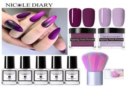 DIARY 9PCS Dip Dipping Powder Set Jelly Purple Pink Nail Glitter Natural Dry Without UV Lamp Acrylic Art Decoration12944992