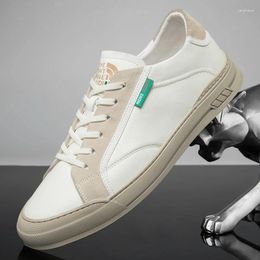 Casual Shoes Trend Fashion Skateboard High Quality Genuine Leather Footwear Safety Anti-Collision Toe Beige&White Walking