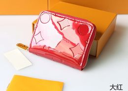 Designväska plånbok äkta läder kvinnokorthållare plånbok läder mäns korta zippy lack plånbok kreditkort nyckel mini singel blixtlås mynt handväska med lådan påse 28