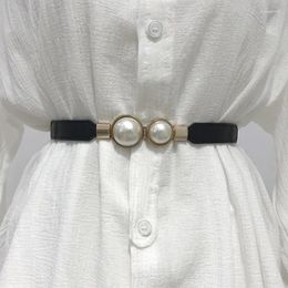 Belts Summer Creative Pearl Buckle Belt PU Leather Dress Skirt Waist Elastic Thin Women Ladies Waistband