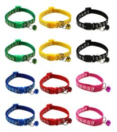 Footprint Cat Puppy Dog Collars with Bell Basic Reflective Pet ID Buckle Adjustable Polyester Seatbelts Soft Nylon Colorful7218036