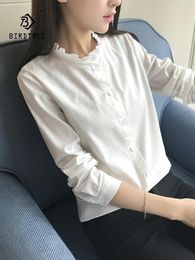 Women's Blouses Spring Cotton Solid Shirt Women Stand Long Sleeve Versatile Loose Top Girl Casual Lace Commute Blouse 2024 Autumn T44390QC