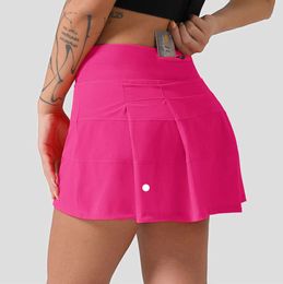 Lu2024 Rise Mid Pleated Tennis Skirt 2つのポケット女性ショーツヨガスポーツショートスカート606ess