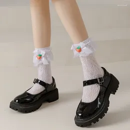 Women Socks Cute Lolita Japanese Kawaii White Lace Strawberry Ruffle Ankle Lovely Ladies Retro Princess Frilly Sock